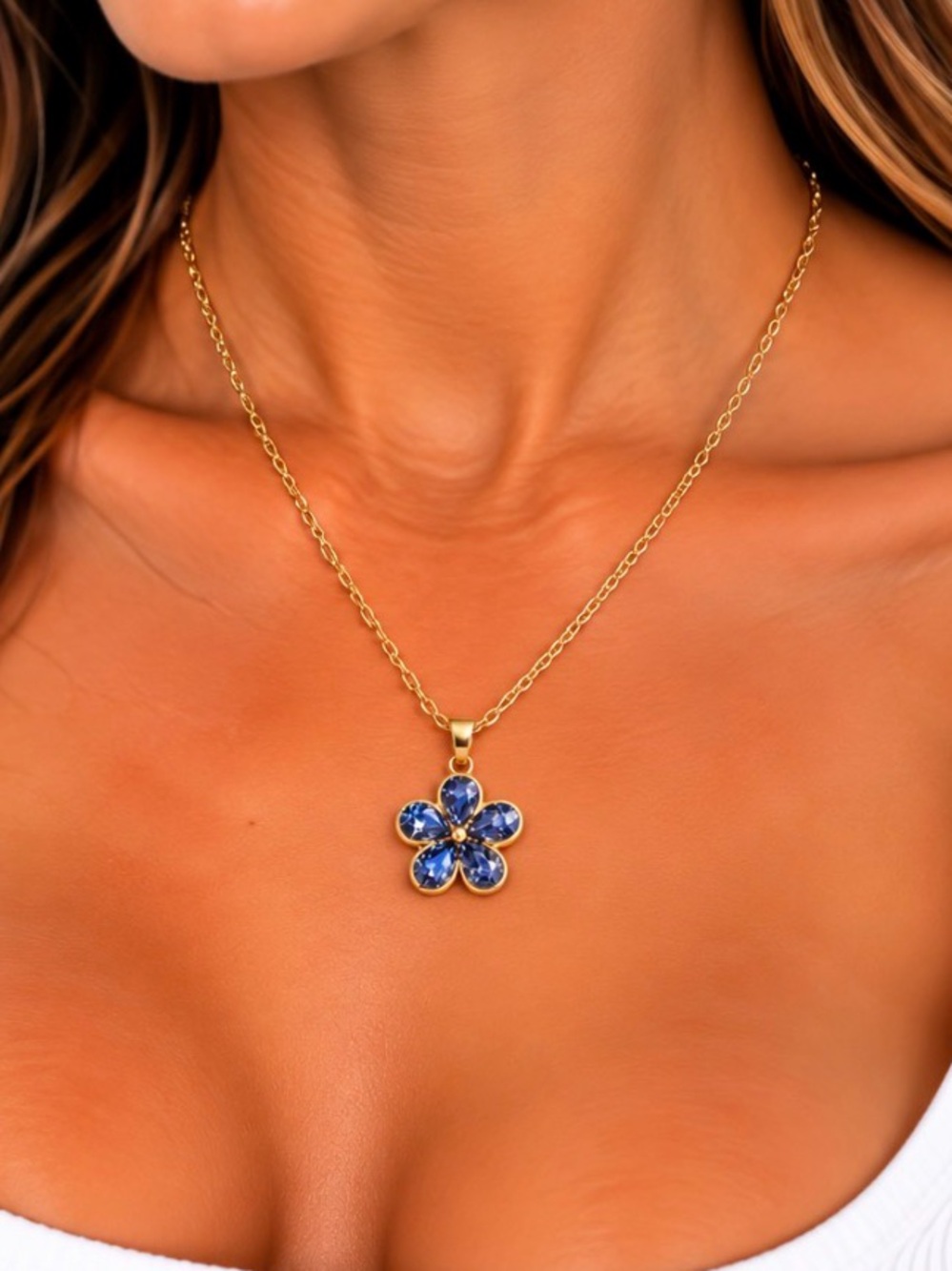 Black Flower Enamel Pendant Necklace - Gold Tone Chaim-Women Jewelry